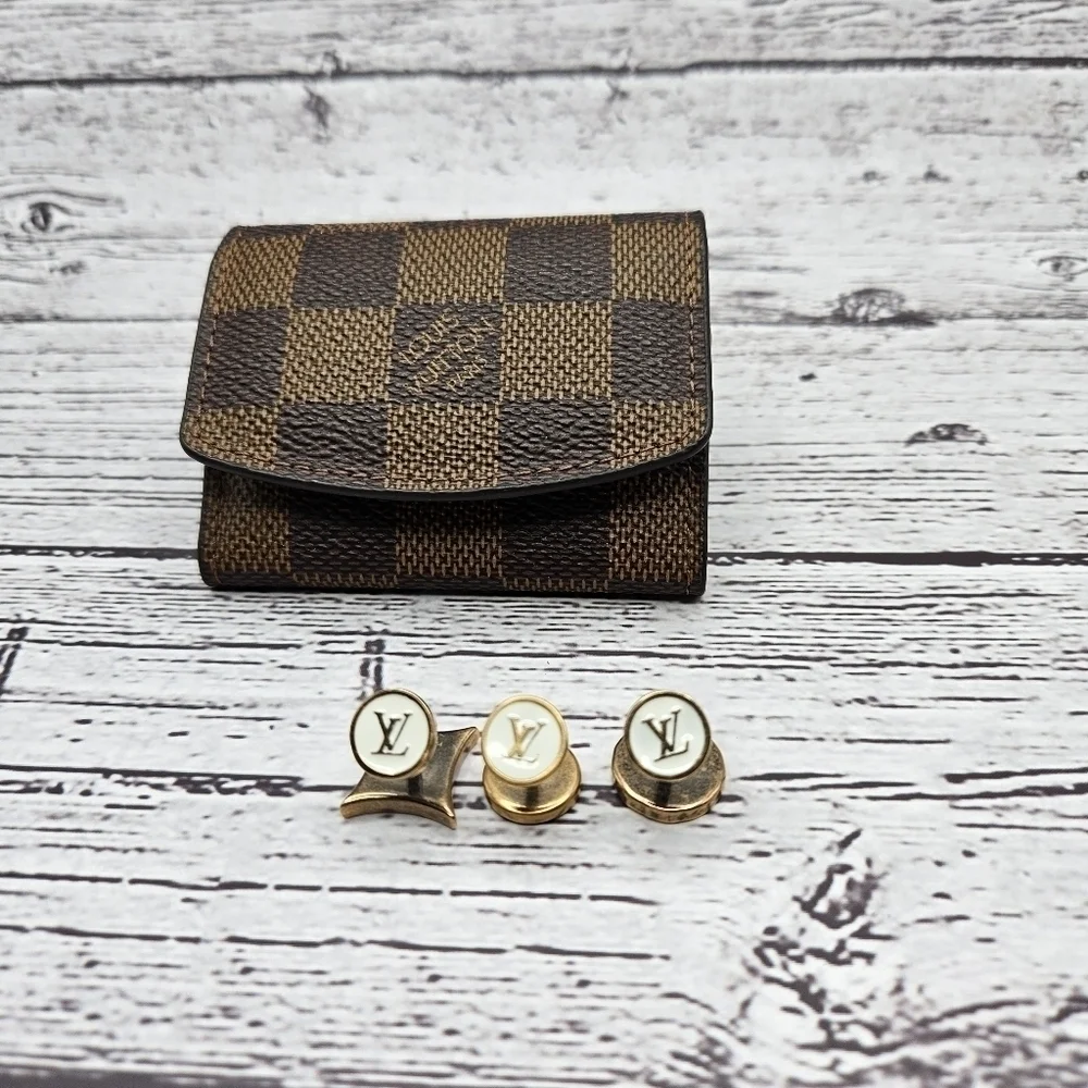 Louis Vuitton Cuff Link set with Damier Ebene Case